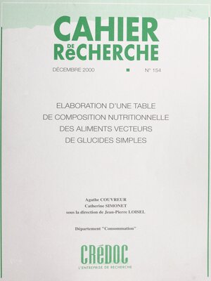 cover image of Élaboration d'une table de composition nutritionnelle des aliments vecteurs de glucides simples